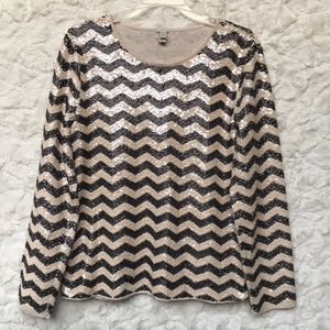 EUC J. Crew Sequined Long sleeved Tee  SzLG